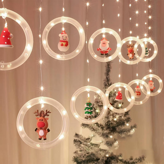 Cortina de Luces Navideñas con Aros